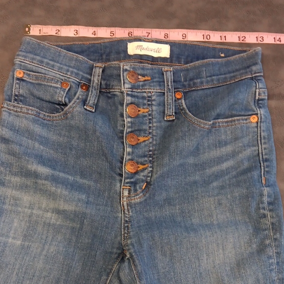 Madewell Cali Demi Boot Blue Straight Leg Jeans With Raw Hem - Picture 6 of 11